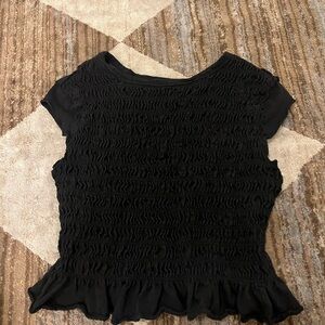 Black Smocked Cap Sleeve Top